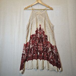 Indigo Rose Intimately Ivory Red Combo Shea Print Crochet Swing Slip Dress Sz L